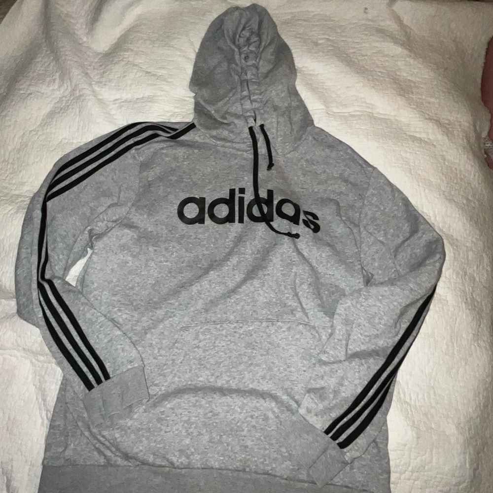 Adidas Men's Gray Hoodie with Black Stripes